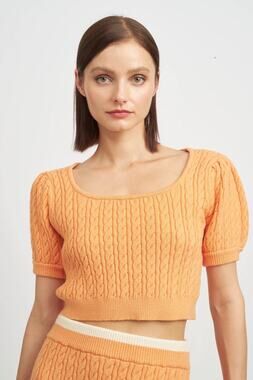 NWOT En Saison Jodi Peach Top Cable Knit Cropped Sweater Size Small